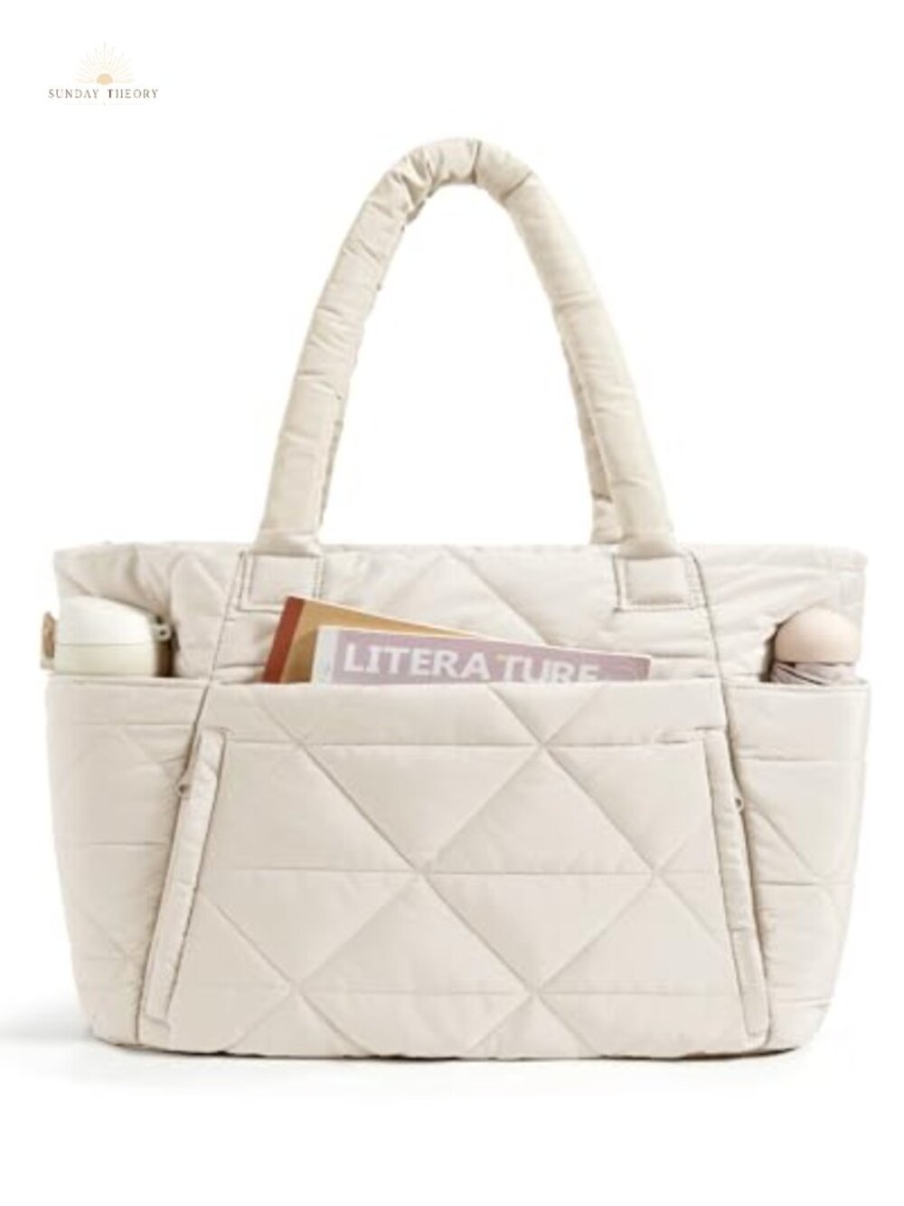 Large Puffer Tote Bag with Zipper Quilted Shoulder Bag for Travel Work Gym